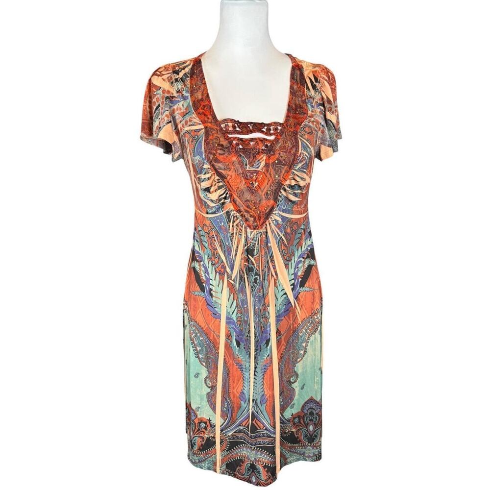 Romantic Boho Paisley Laceβ Inset Dress Festival Cottagecore Size M